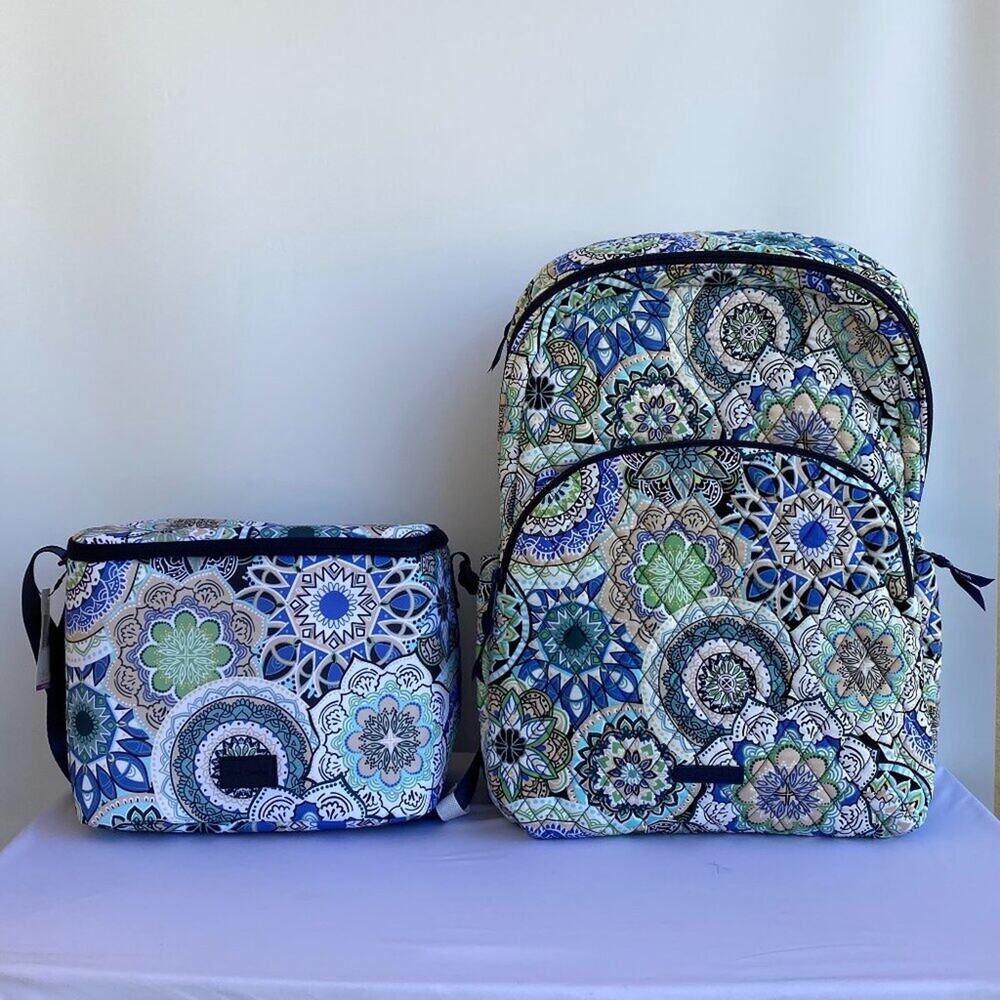 Vera Bradley LARGE Essential BACKPACK NWT Sketched Medallion + Matching Cooler